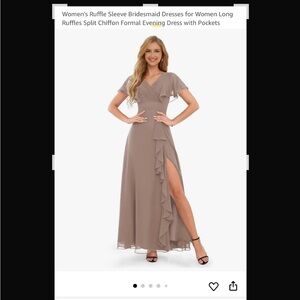 Taupe dress. Length about 53-54 inches. See pictures for other measurements.